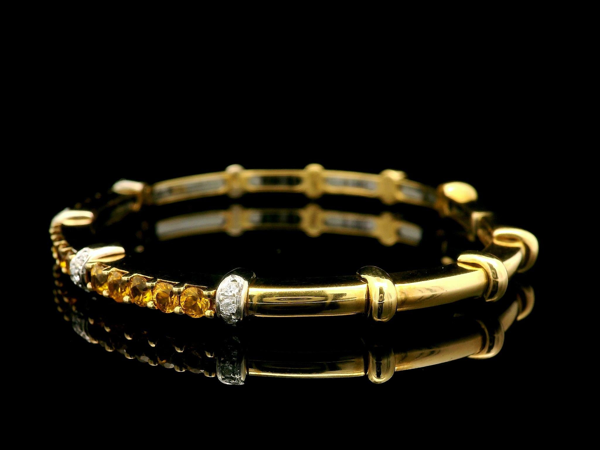 18k Yellow Gold 2.40ctw Diamonds & Yellow Topaz Flexible Cuff Bracelet For Sale 3