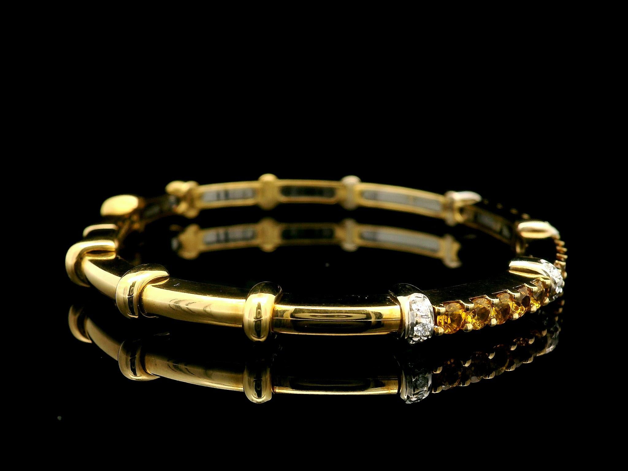 18k Yellow Gold 2.40ctw Diamonds & Yellow Topaz Flexible Cuff Bracelet For Sale 4