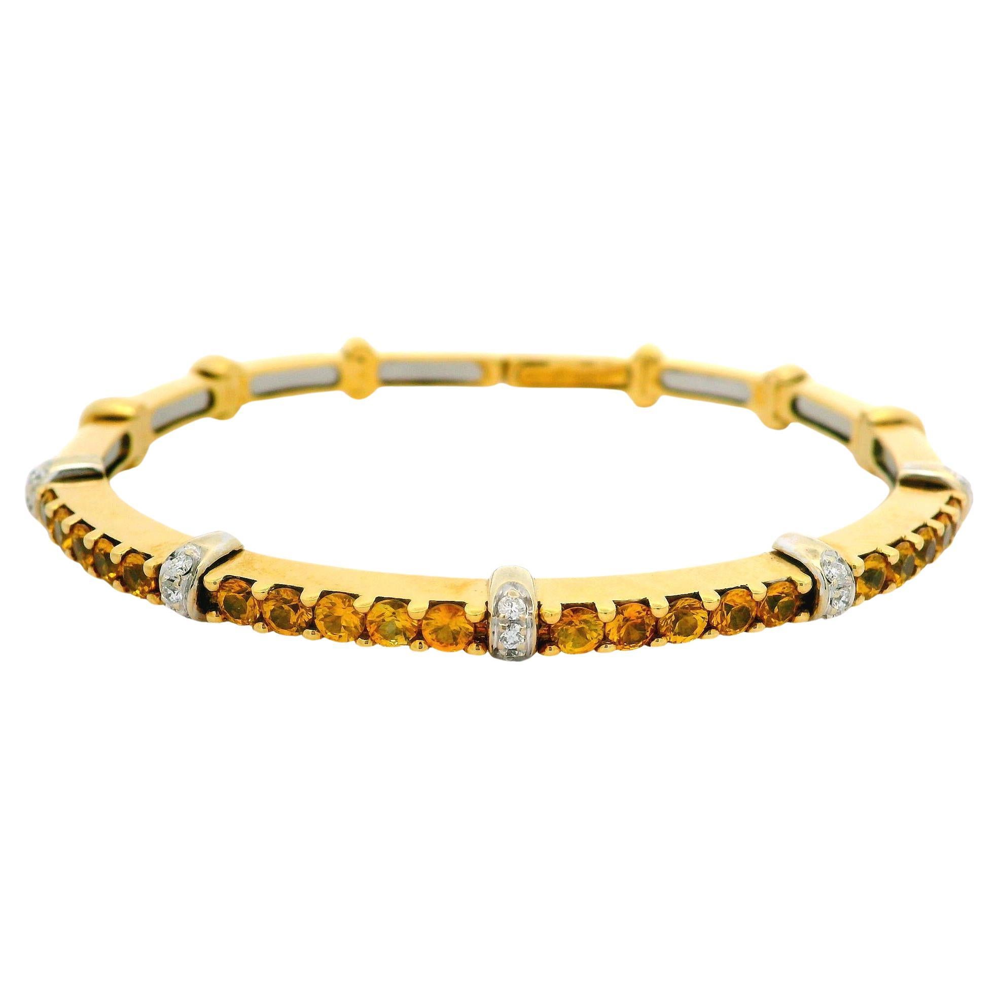 18k Yellow Gold 2.40ctw Diamonds & Yellow Topaz Flexible Cuff Bracelet For Sale