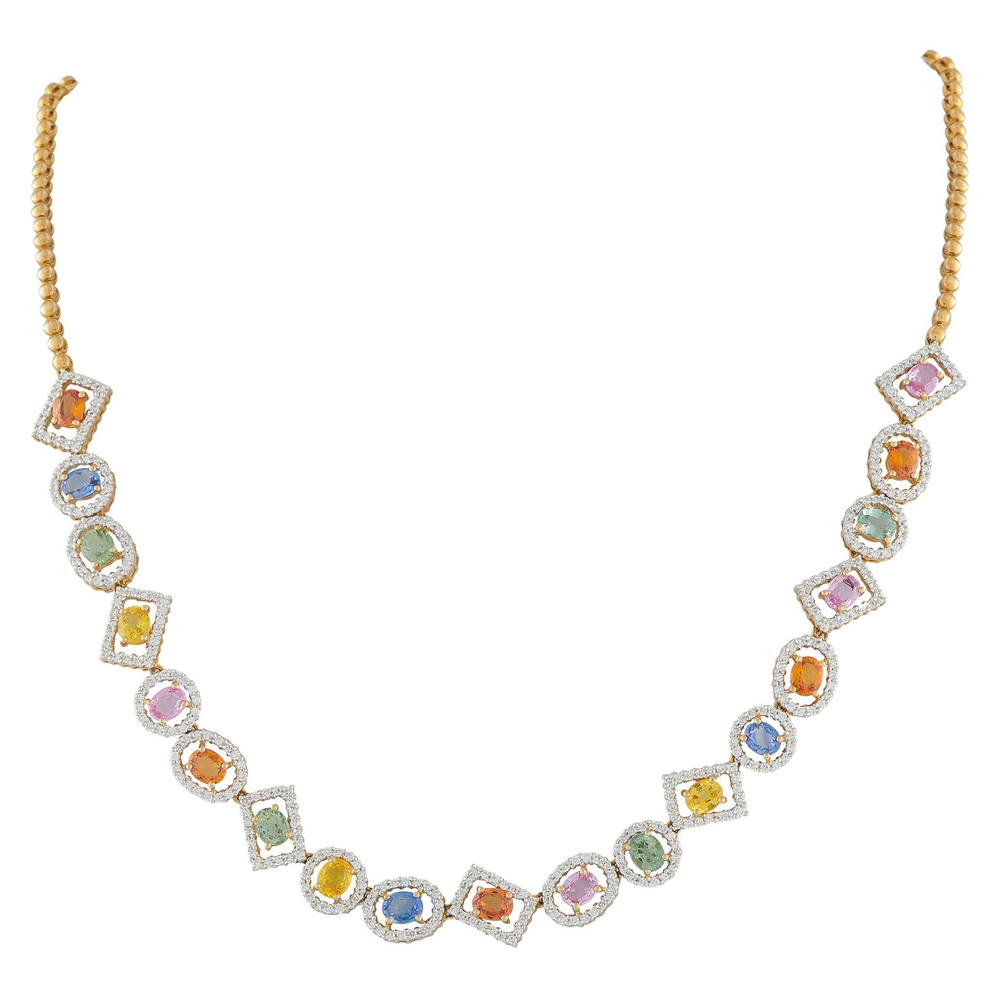 Collana in oro giallo 18K con diamanti e zaffiri da 2,50 carati MF01-111825 in vendita