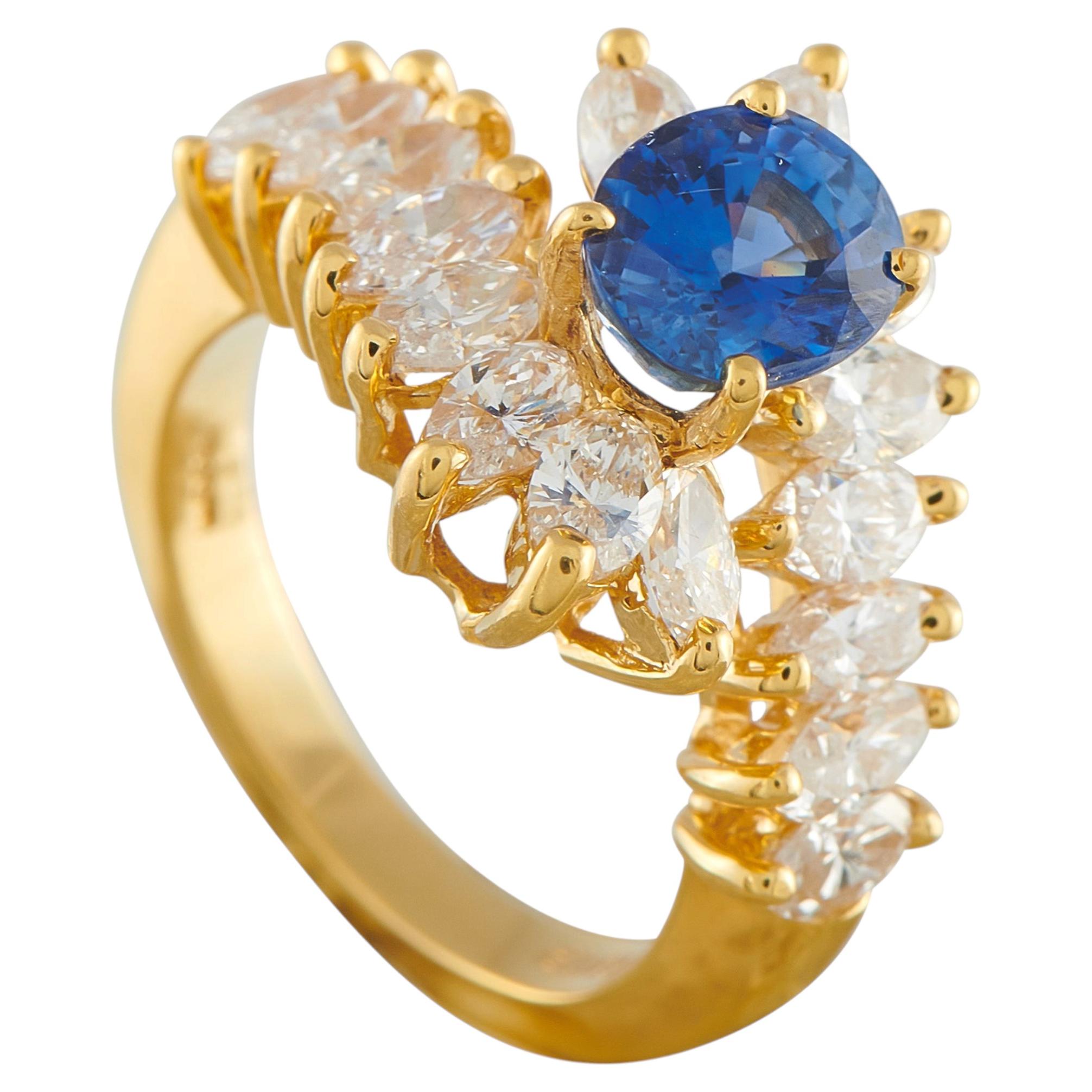 18K Yellow Gold 2.55ct Diamond and Sapphire Ring MF29-043026 For Sale