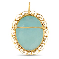 18K Yellow Gold 25ct Carved Aquamarine Filigree Pendant MF21-062526