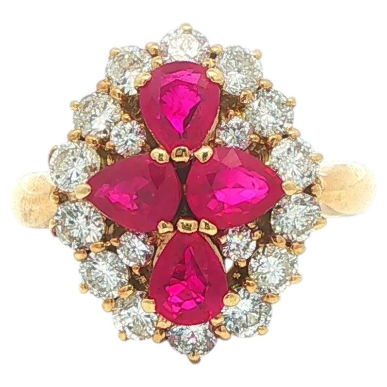 18k Yellow Gold 2.63ctw GIA Pear Rich BRIGHT Burma Ruby w/ Diamond Platter Ring