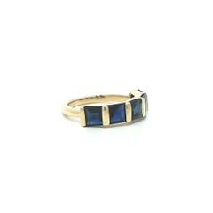 18k Yellow Gold 2.63ctw Square Step Sapphire 5 Stone Channel Bar Set Band Ring
