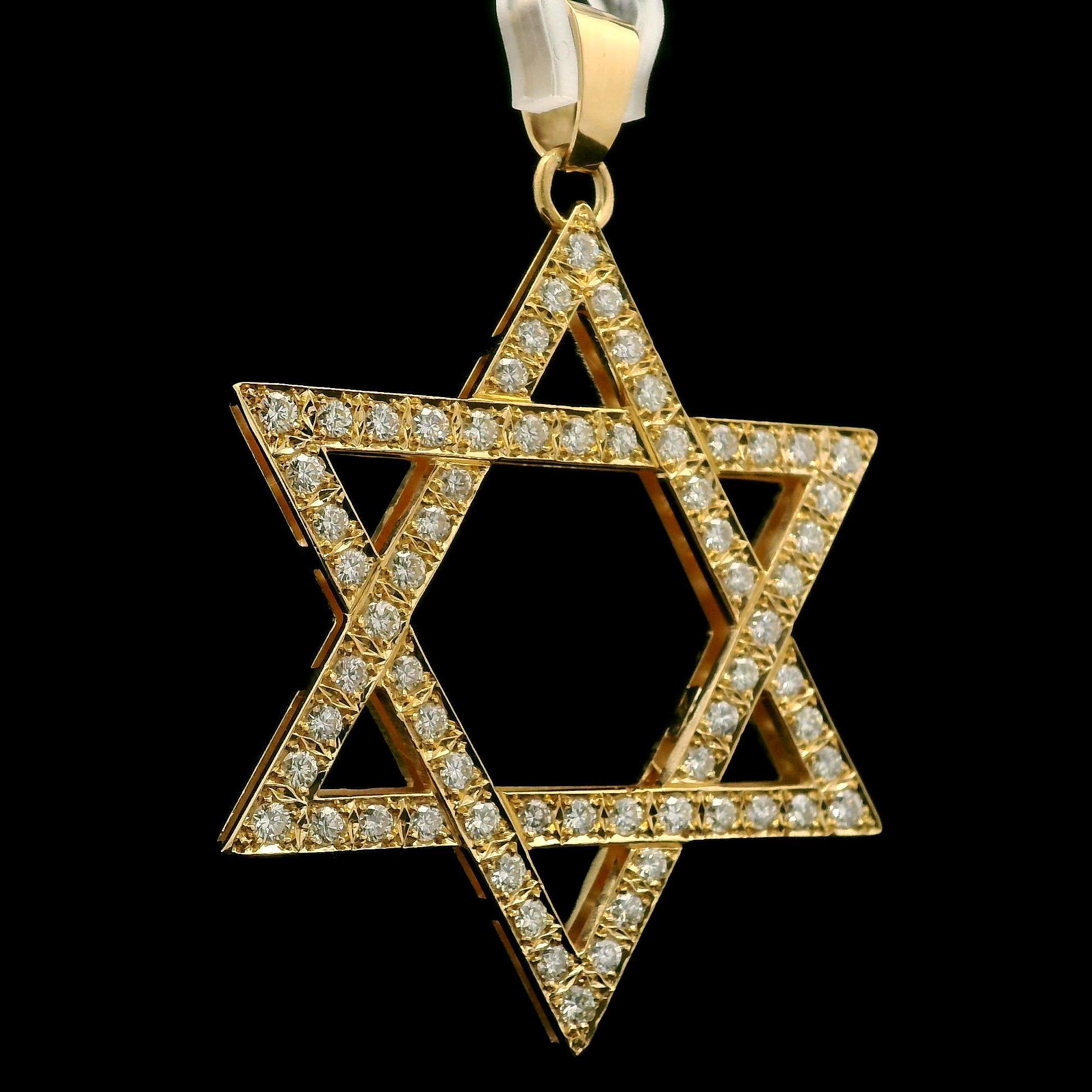 18k Yellow Gold 2.64ctw Diamond Covered Large Open Work Star of David Pendant For Sale 5