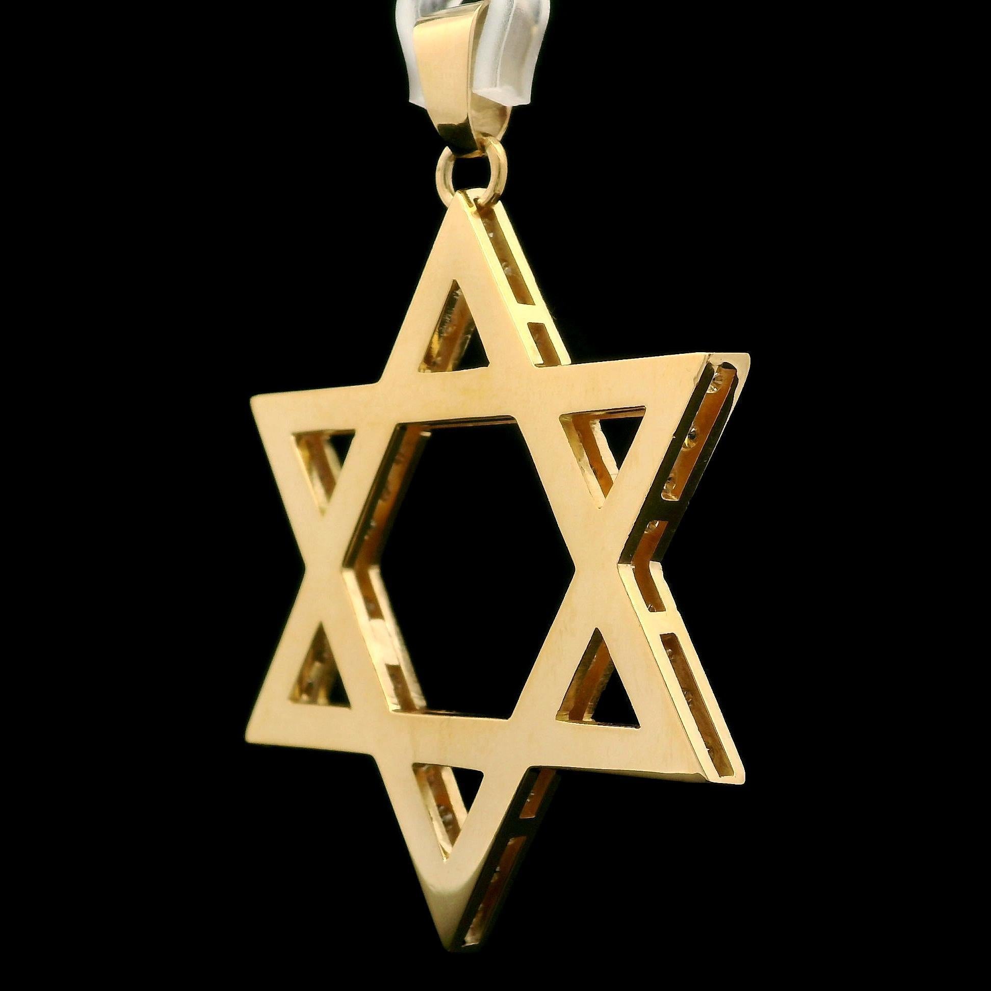 Brilliant Cut 18k Yellow Gold 2.64ctw Diamond Covered Large Open Work Star of David Pendant For Sale