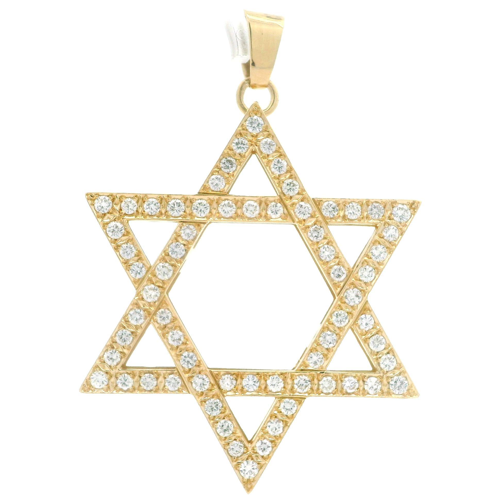 Women's 18k Yellow Gold 2.64ctw Diamond Covered Large Open Work Star of David Pendant For Sale