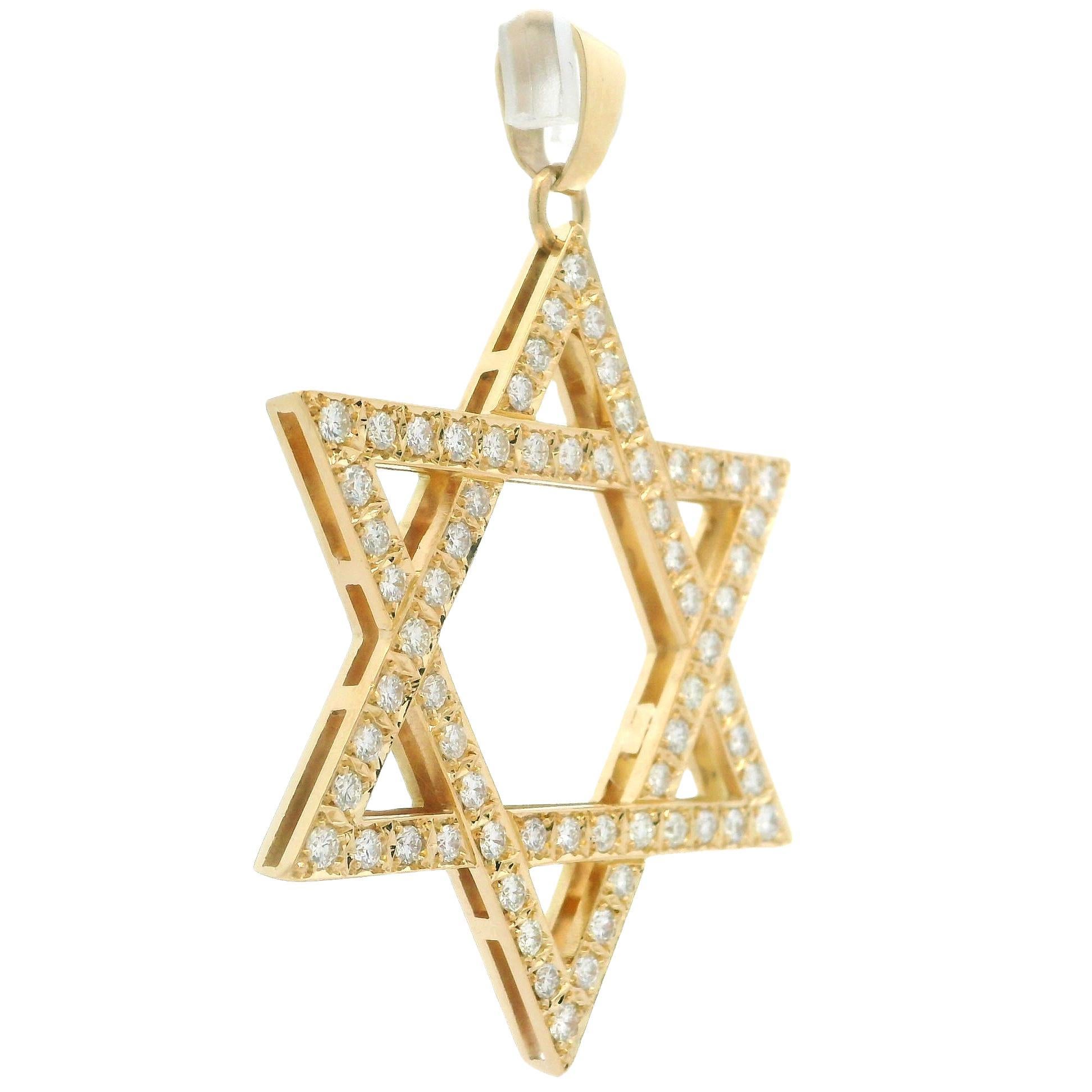 18k Yellow Gold 2.64ctw Diamond Covered Large Open Work Star of David Pendant For Sale 1