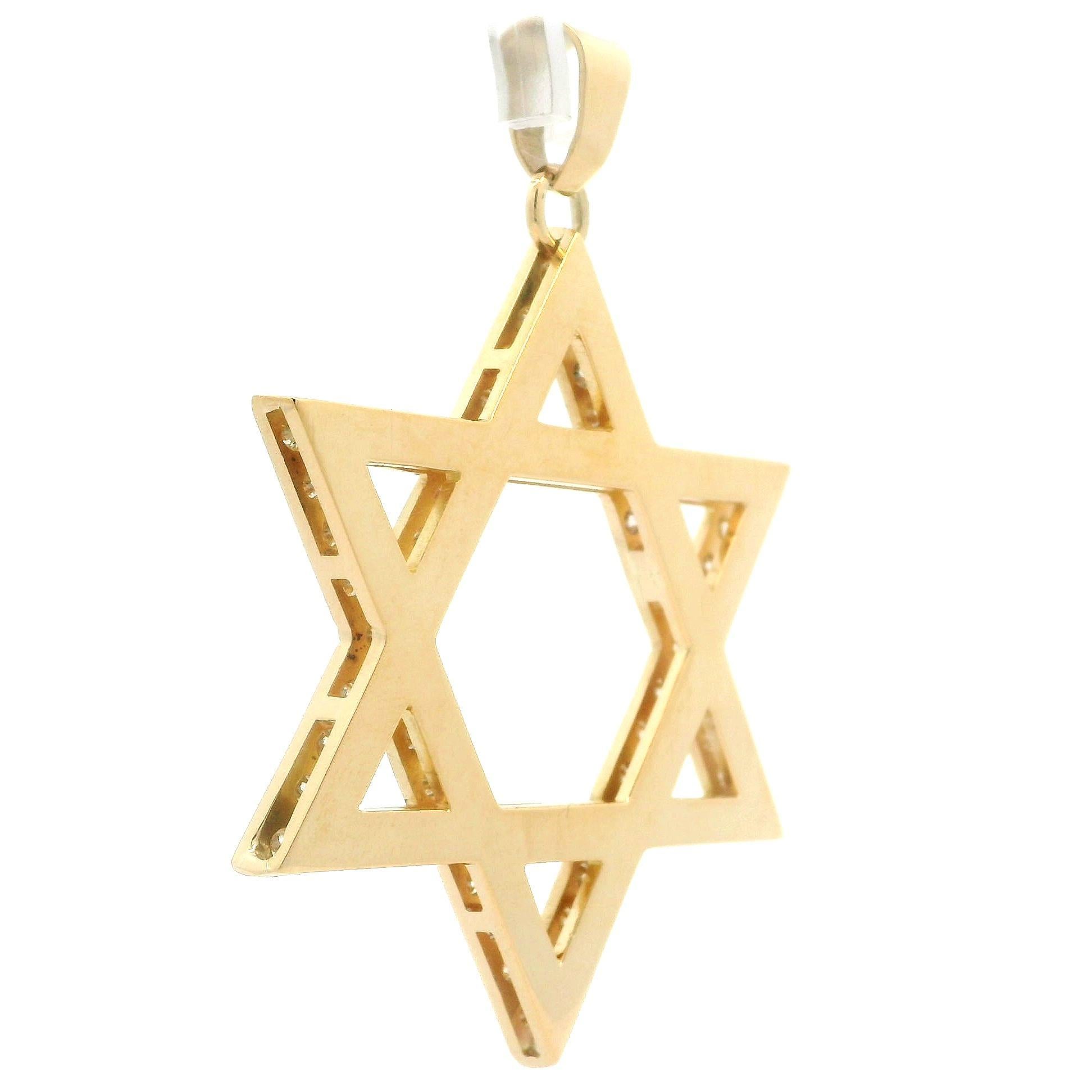 18k Yellow Gold 2.64ctw Diamond Covered Large Open Work Star of David Pendant For Sale 3