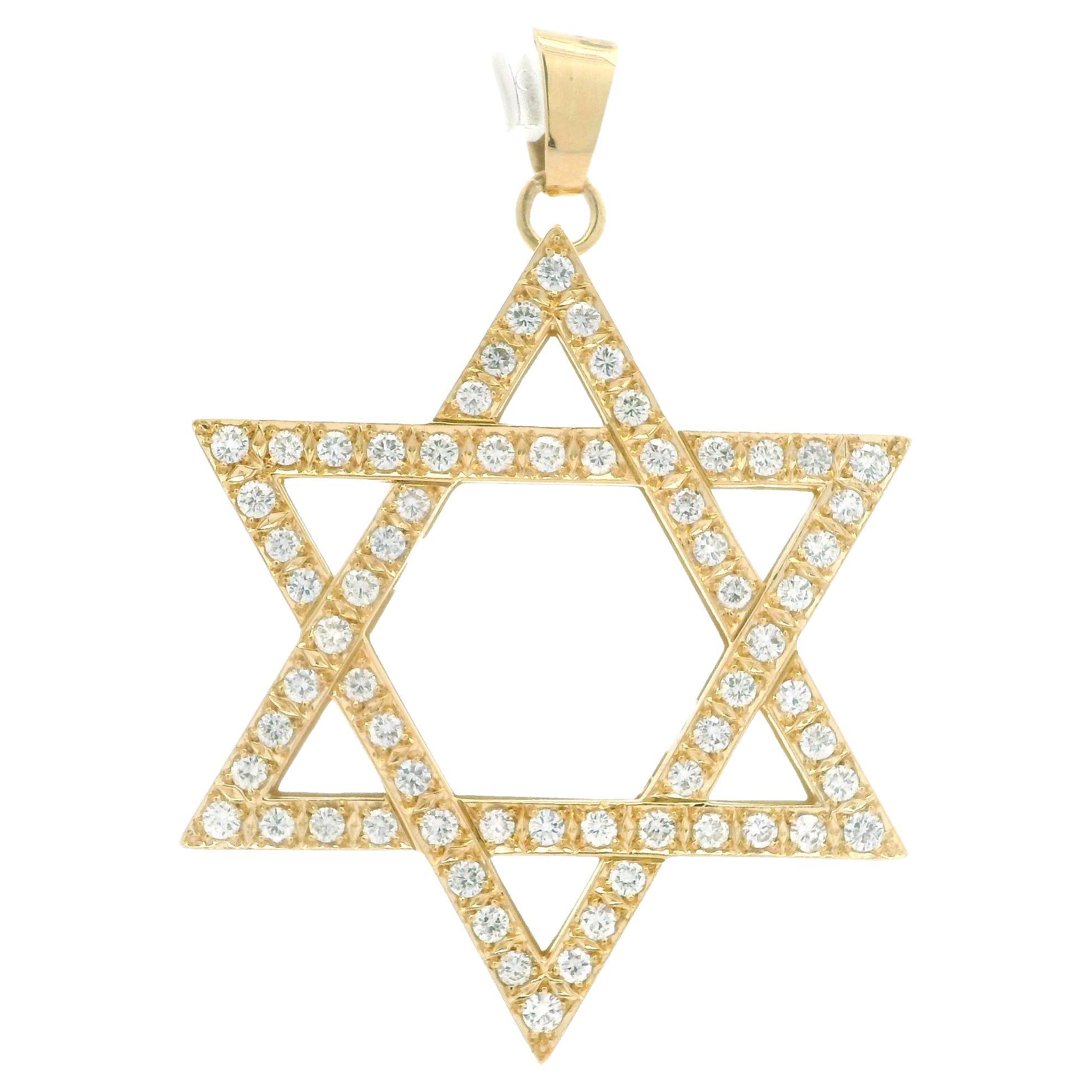 18k Yellow Gold 2.64ctw Diamond Covered Large Open Work Star of David Pendant