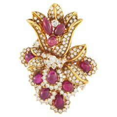 Broche en or jaune 18K avec diamant et rubis de 2,65ct MF36-020326