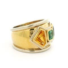 18k Yellow Gold 2.65ctw Emerald & Sapphire Wide Domed Bombe Cocktail Band Ring