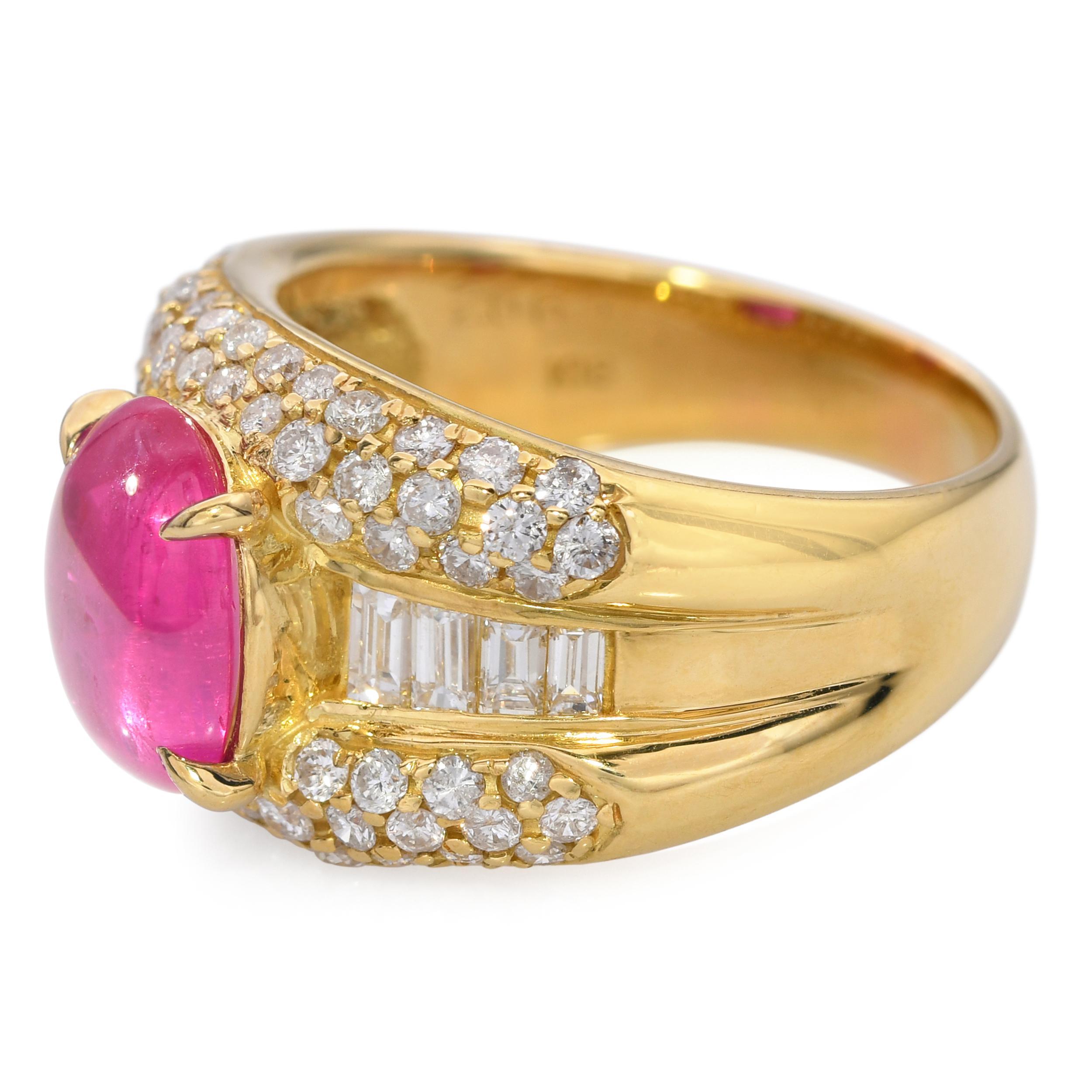Anello con rubino cabochon e diamante in oro giallo 18 carati da 2,66 carati in vendita 2