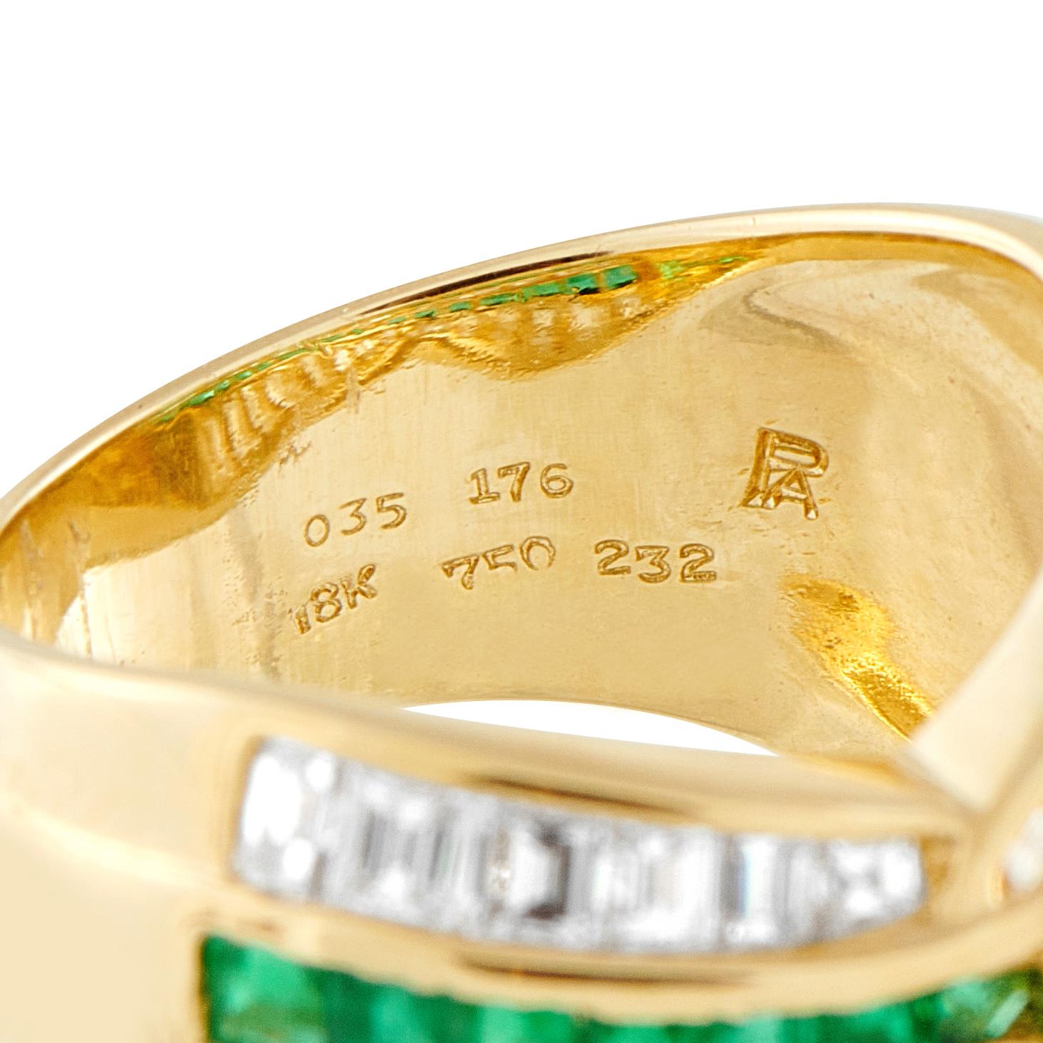 18K Yellow Gold 2.67ct Diamond and Emerald Wide Band Ring MF31-101025 en Excelente estado para la venta en Southampton, PA