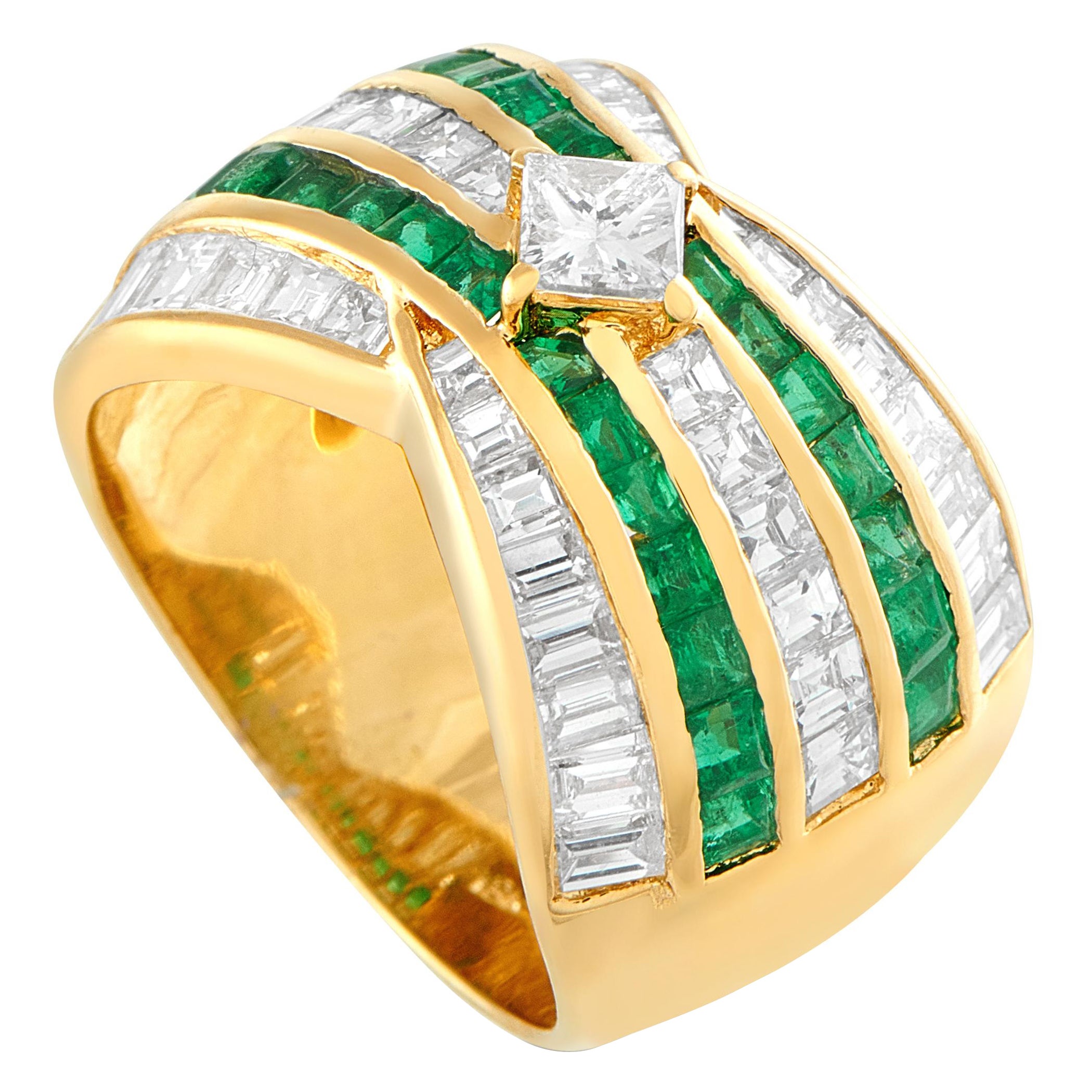 18K Yellow Gold 2.67ct Diamond and Emerald Wide Band Ring MF31-101025