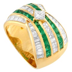 18K Yellow Gold 2.67ct Diamond and Emerald Wide Band Ring MF31-101025