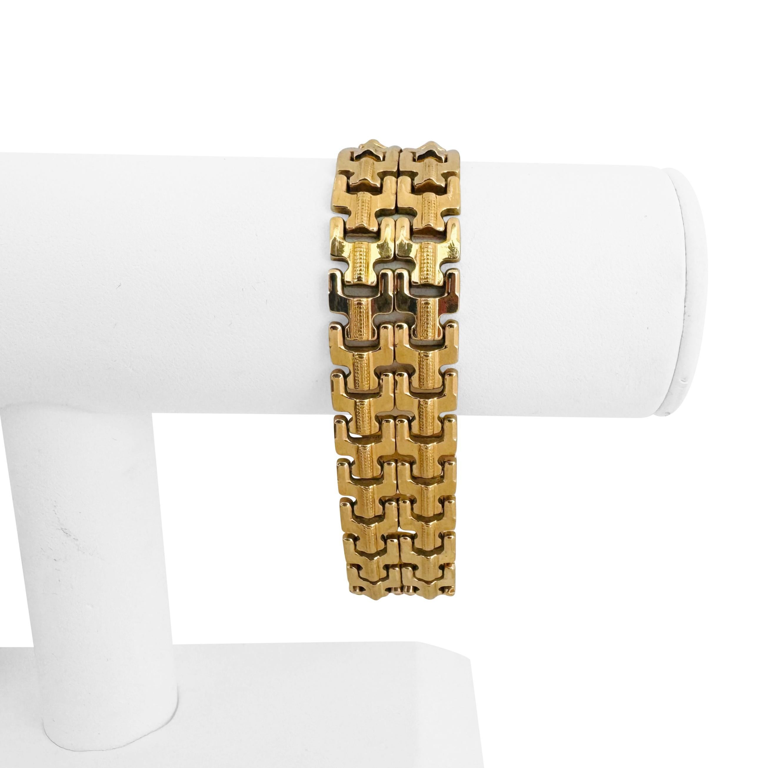 18k Gelbgold 26g Damen Vintage Breites 18mm Ausgefallenes Gliederarmband Italien 7,5