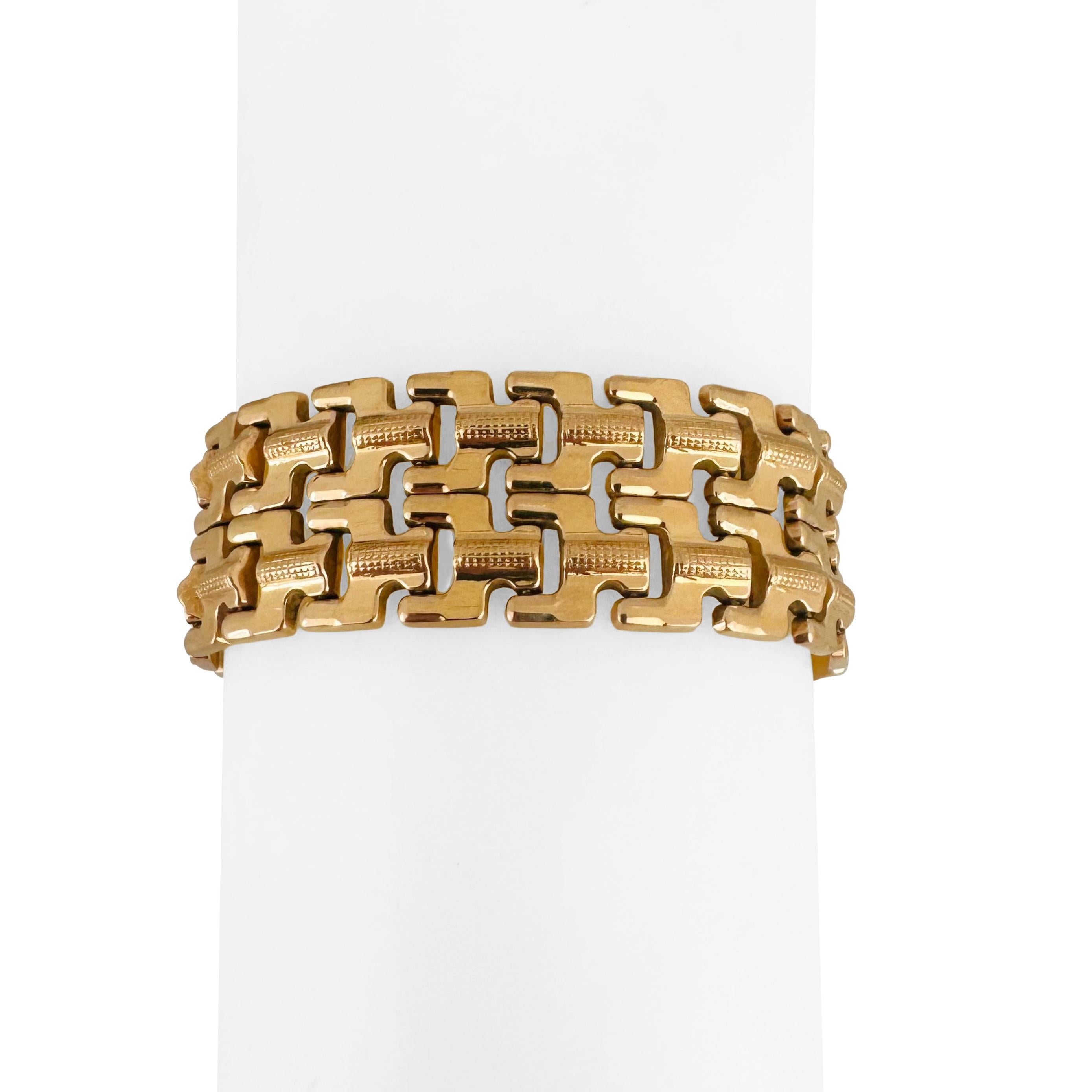 18k Gelbgold 26g Damen Vintage Breites 18mm Ausgefallenes Gliederarmband Italien 7,5
