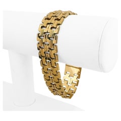 18k Gelbgold 26g Damen Vintage Breites 18mm Ausgefallenes Gliederarmband Italien 7,5"