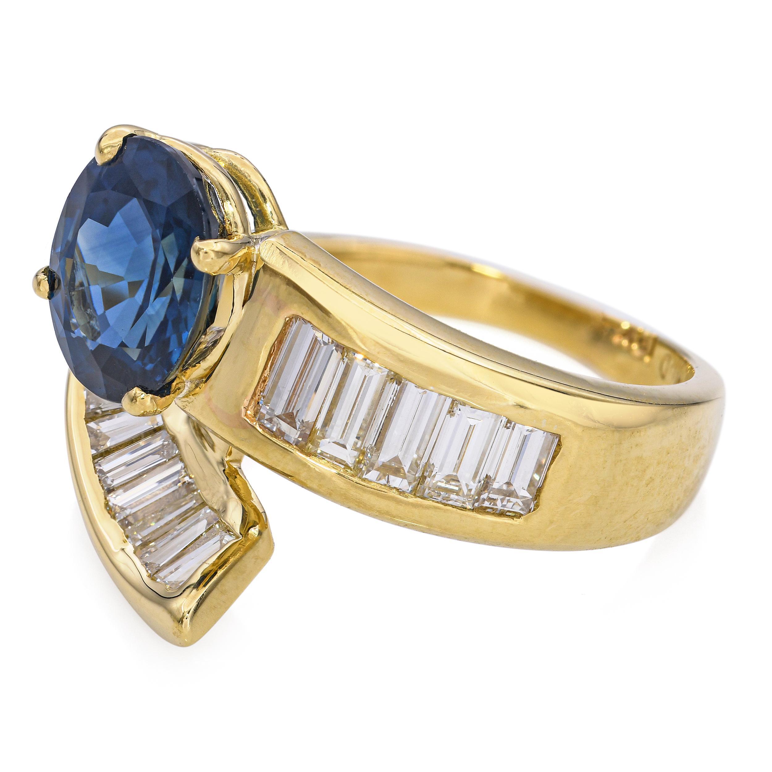 Bague bypass en or jaune 18k avec saphir de Ceylan et diamant de 2,70ct Bon état - En vente à New York, NY