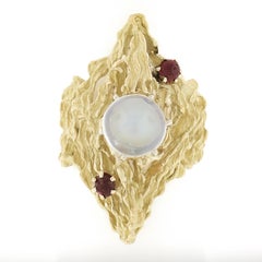 18k Yellow Gold 2.78ct Blue Moonstone Nugget Dual Textured Elongated Ring