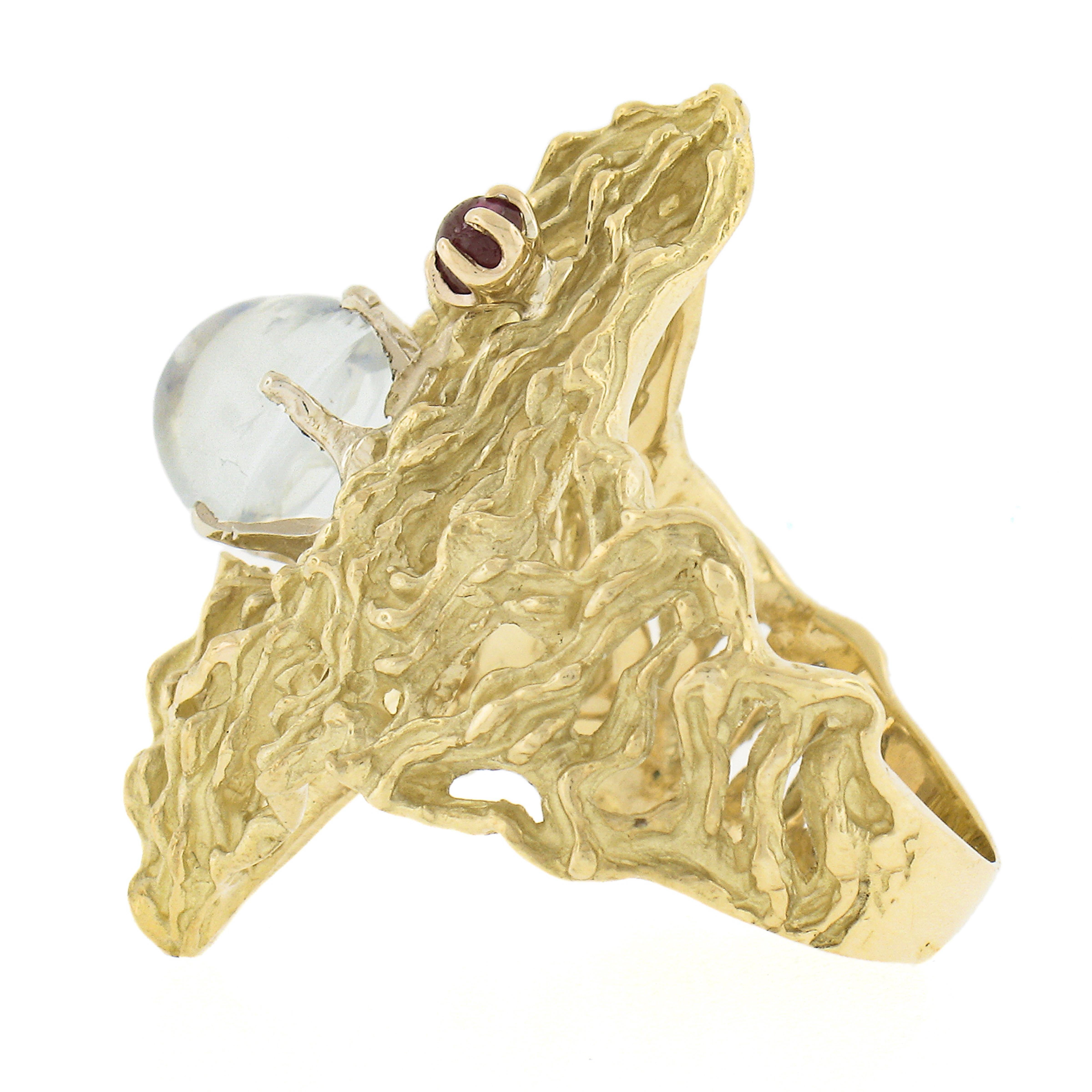 18k Yellow Gold 2.78ct Blue Moonstone Nugget Dual Textured Elongated Ring For Sale 1