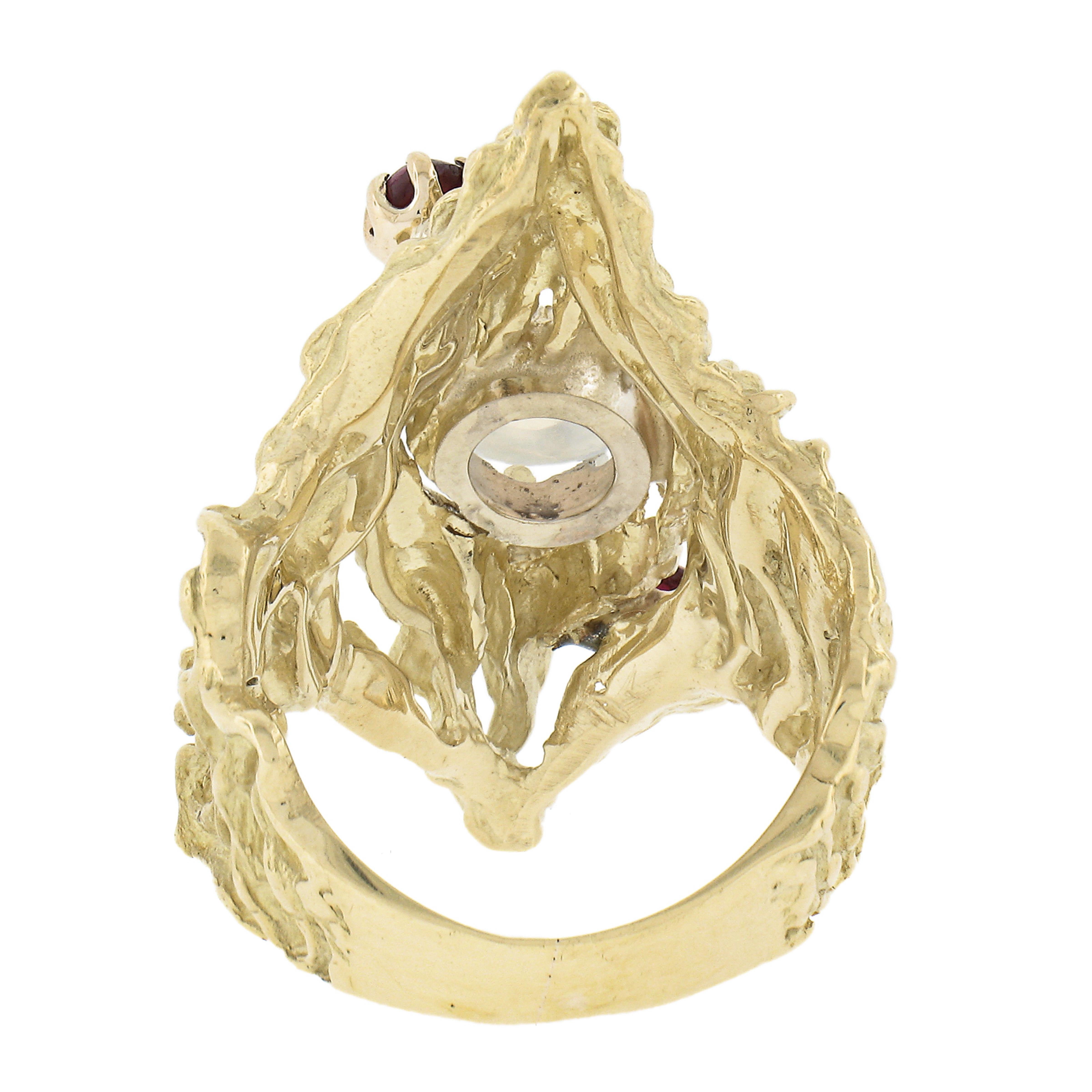 18k Yellow Gold 2.78ct Blue Moonstone Nugget Dual Textured Elongated Ring For Sale 2
