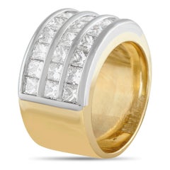 Anello in oro giallo 18 carati con diamanti da 2,88 carati, a tre file, taglio princess, montatura a canale