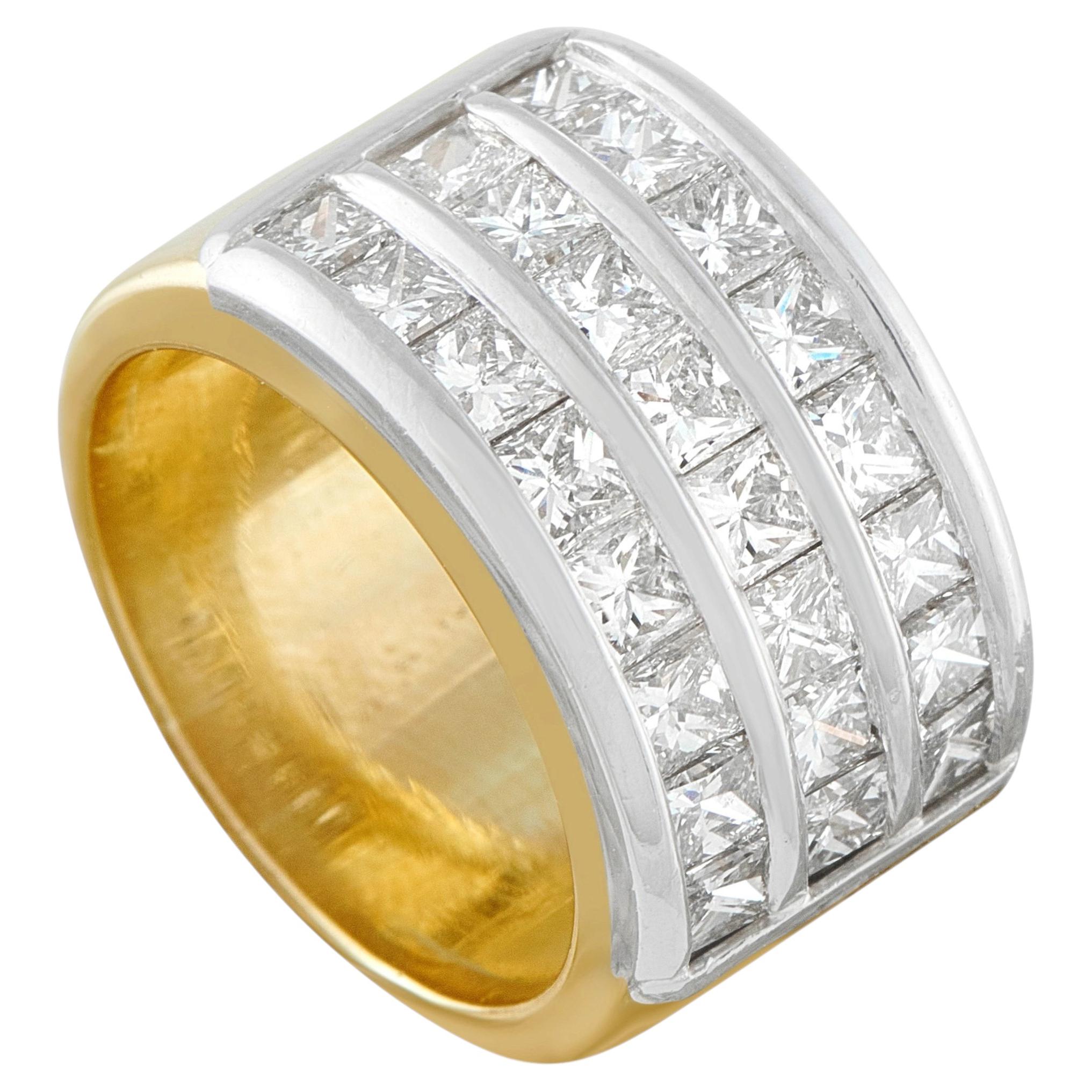 18K Yellow Gold 2.88ct Diamond Three-Row Princess Cut Channel Band Ring