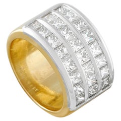Anello in oro giallo 18 carati con diamanti da 2,88 carati, a tre file, taglio princess, montatura a canale