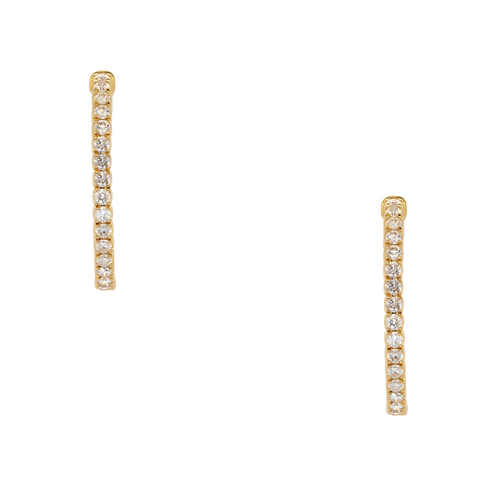 Round Cut 18k Yellow Gold 2.89ct Diamond Inside Out Hoop Earrings For Sale