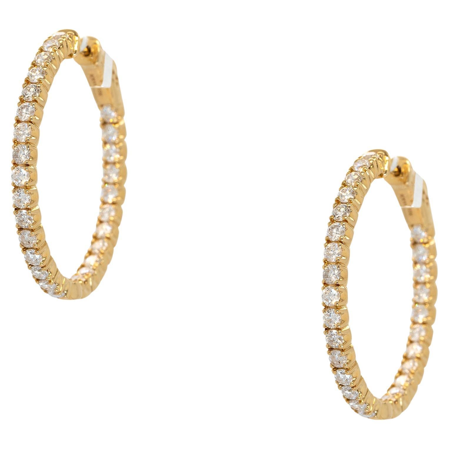 18k Yellow Gold 2.89ct Diamond Inside Out Hoop Earrings For Sale