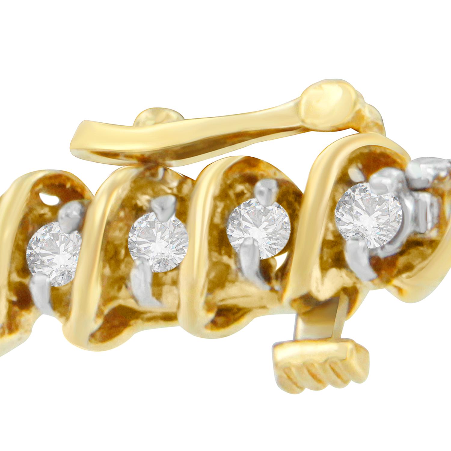 Taille brillant Or jaune 18K 2ct. Bracelet à maillons spiralés en diamants TDW « I-J, I1-I2 » en vente