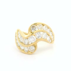 18k Yellow Gold 2ctw Large Fiery Channel Set Diamond Wavy Band Ring