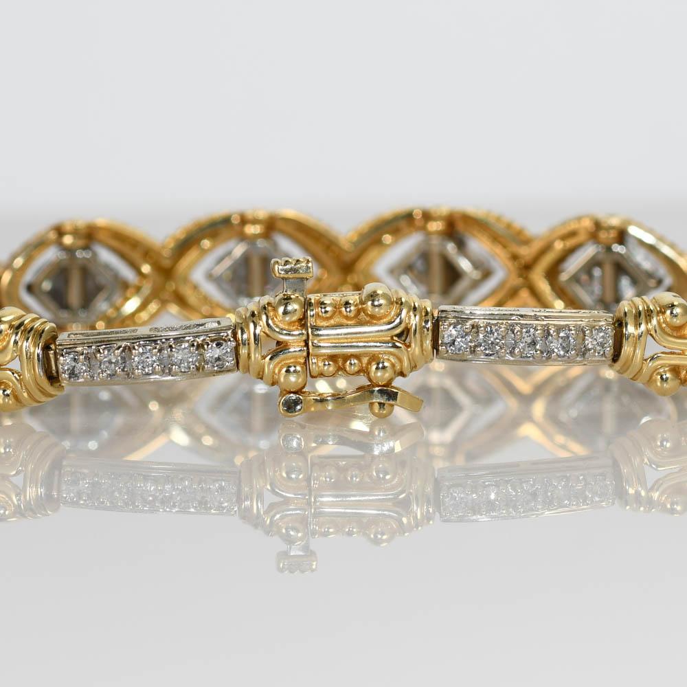 18K Yellow Gold 2 Tone Diamond Bracelet, 1.00tdw, 23.9g 1