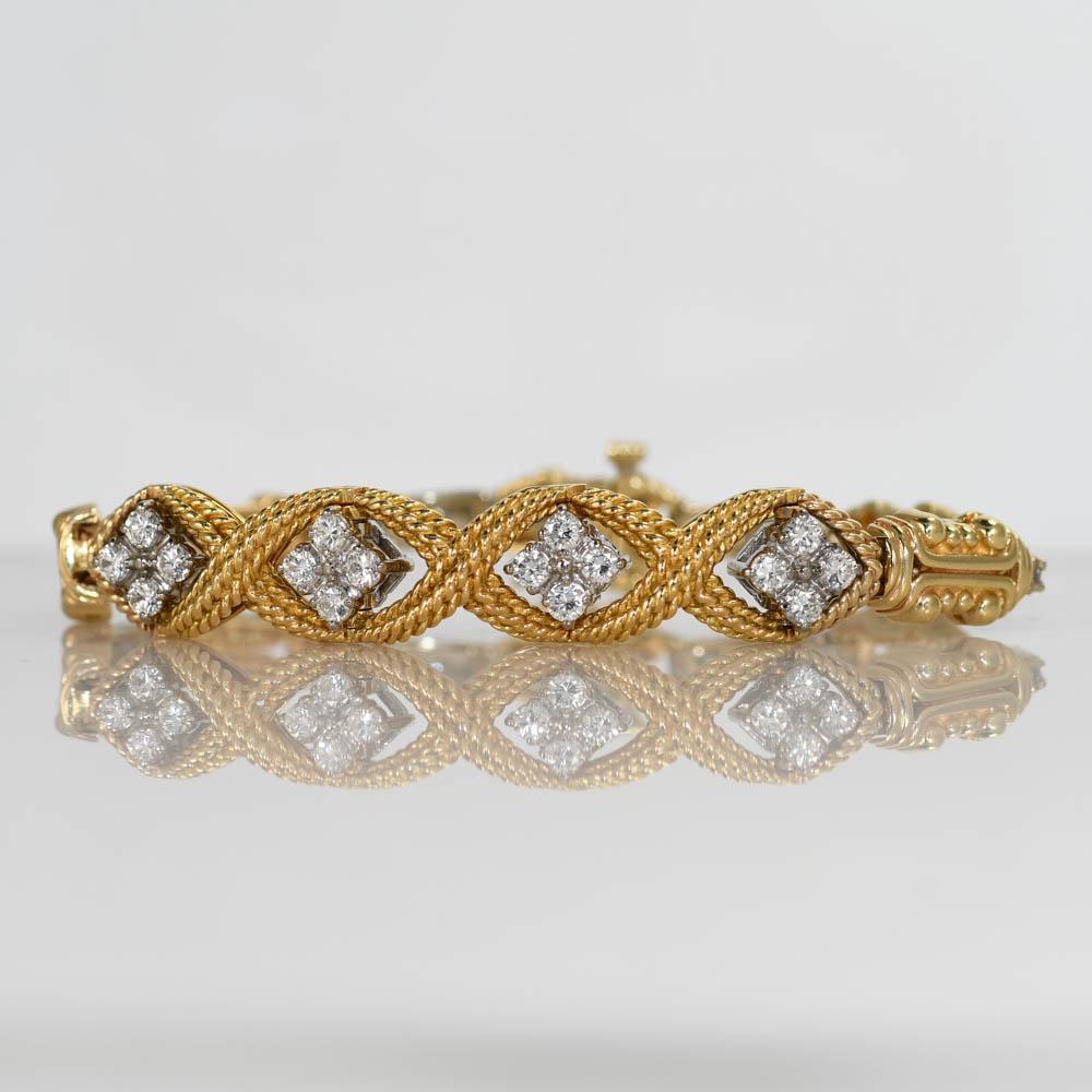 18K Yellow Gold 2 Tone Diamond Bracelet, 1.00tdw, 23.9g 2