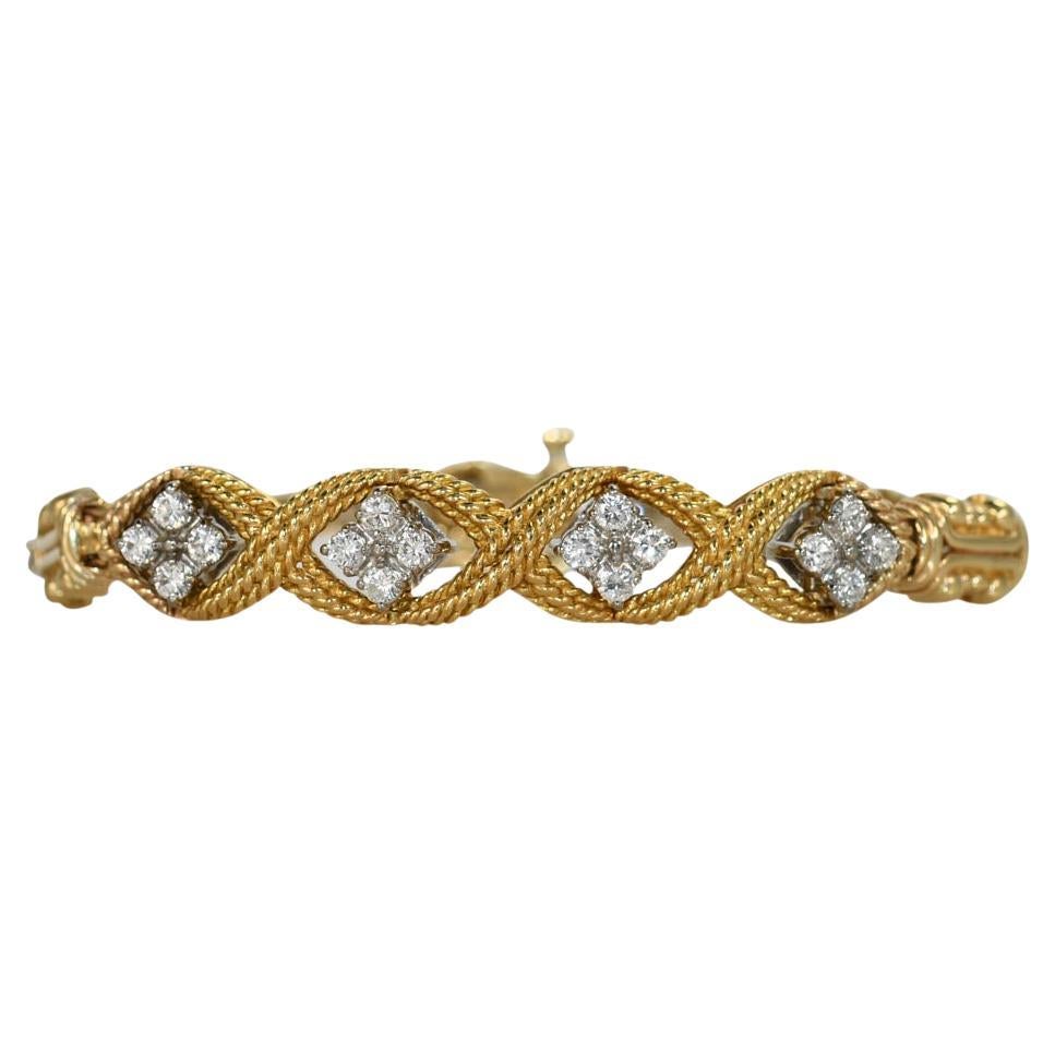 18K Yellow Gold 2 Tone Diamond Bracelet, 1.00tdw, 23.9g