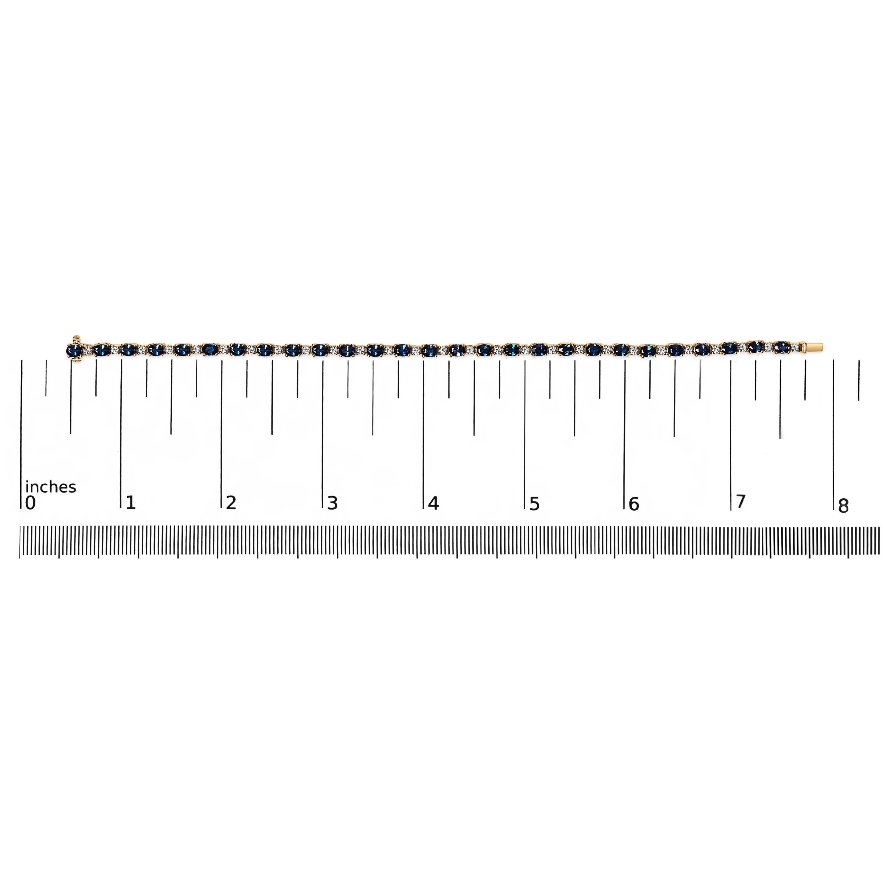 Taille ronde Bracelet à maillons alternés en or jaune 18 carats, diamants 3/4 carats et saphirs ovales 5 1/3 carats en vente