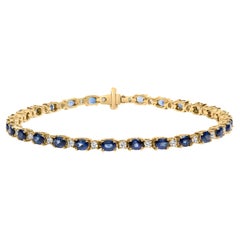 18K Yellow Gold 3/4ct Diamond & 5 1/3ct Oval Sapphire Alternating Link Bracelet