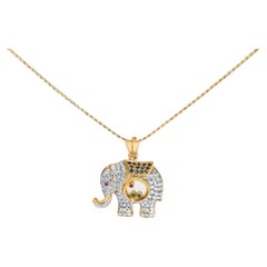 18K Yellow Gold 3/4ct Diamond Elephant Shaker Pendant Necklace with Gemstones