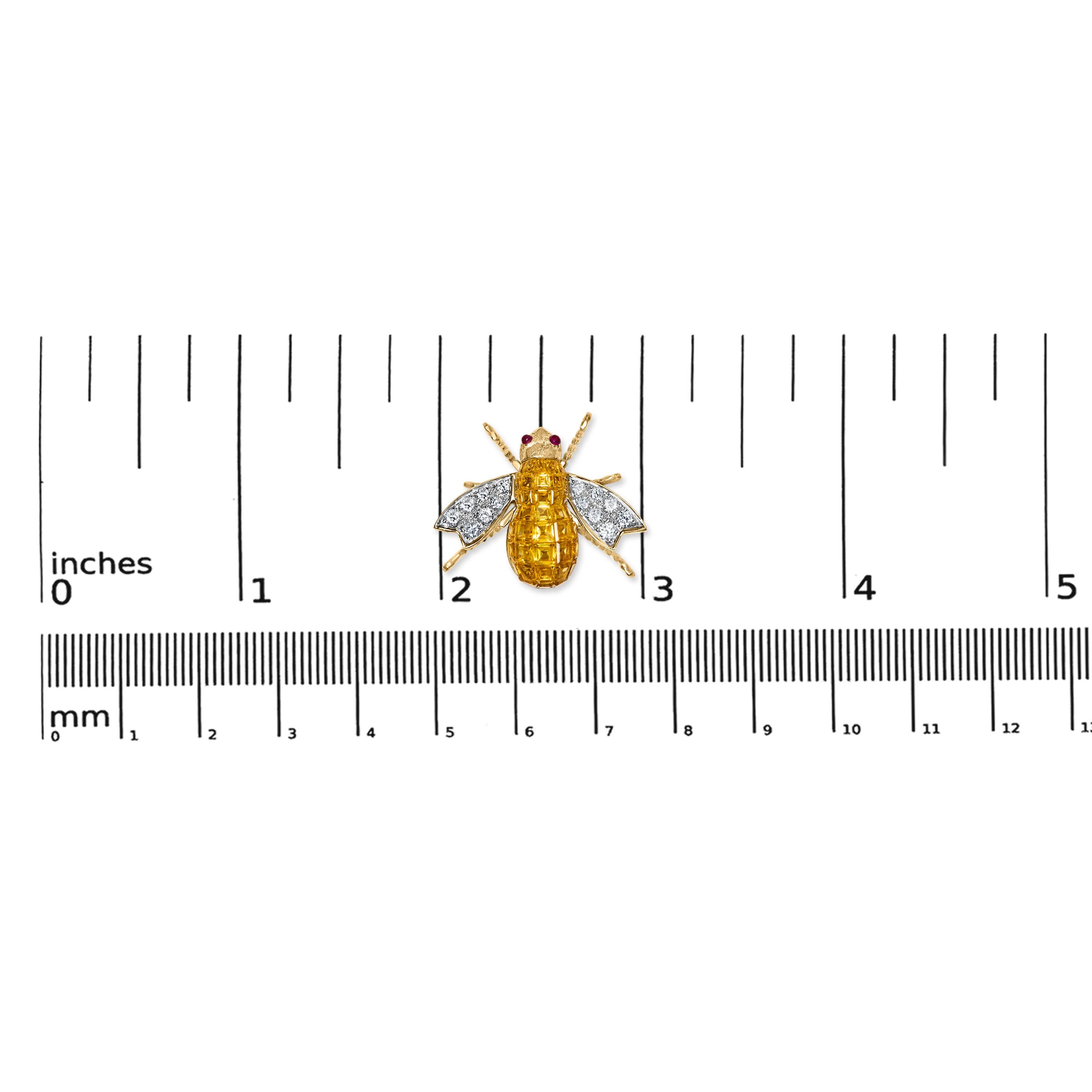 Round Cut 18K Yellow Gold 3/8 Cttw Diamond & 5 1/3ct Yellow Sapphire Bumblebee Brooch Pin
