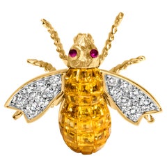 18K Yellow Gold 3/8 Cttw Diamond & 5 1/3ct Yellow Sapphire Bumblebee Brooch Pin