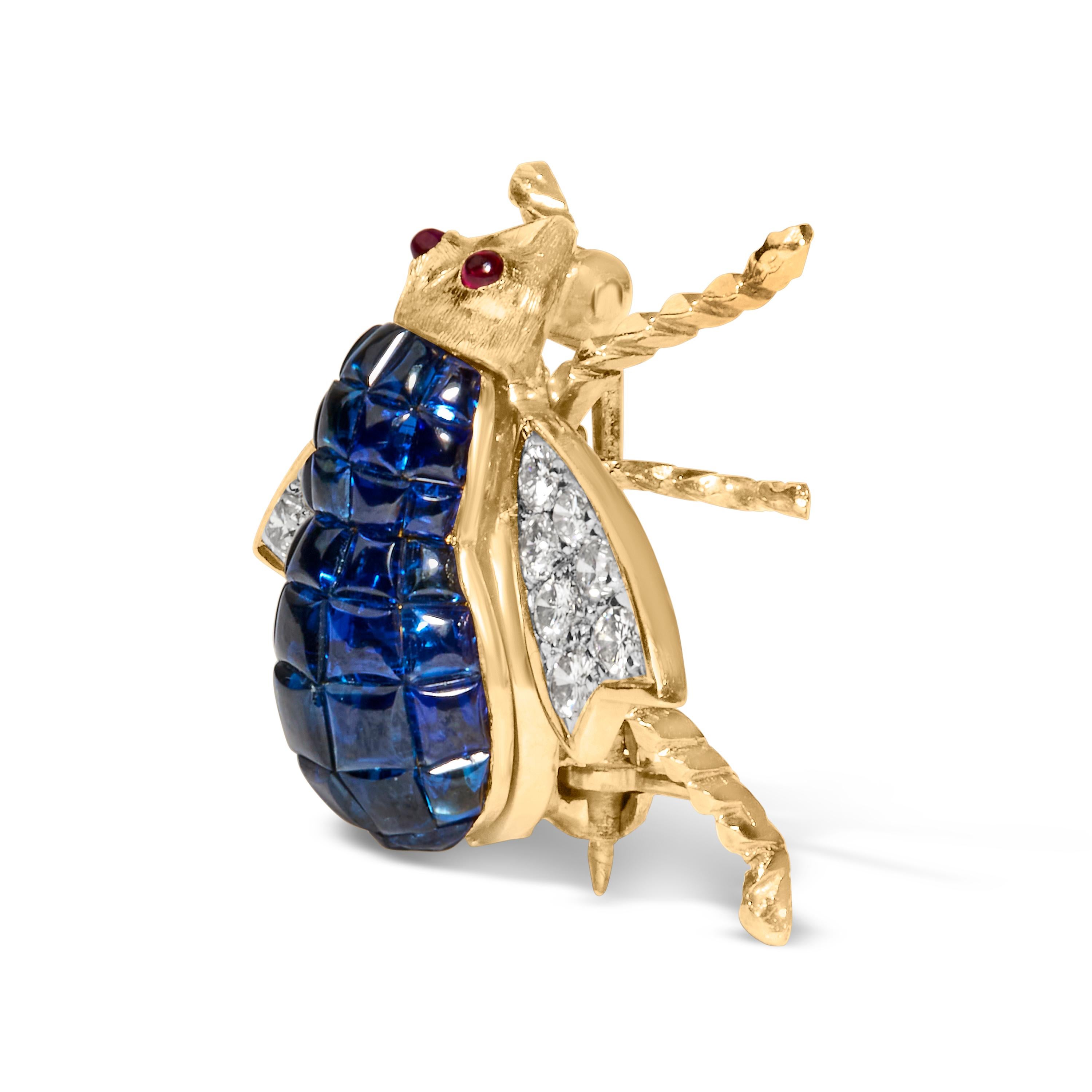 Elevate your ensemble with the enchanting charm of this bumblebee brooch, impeccably crafted from 18K yellow gold. This elegant pin is a treasure trove of natural beauty, featuring wings dusted with 3/8 cttw of sparkling, high-clarity (VS2-SI1)