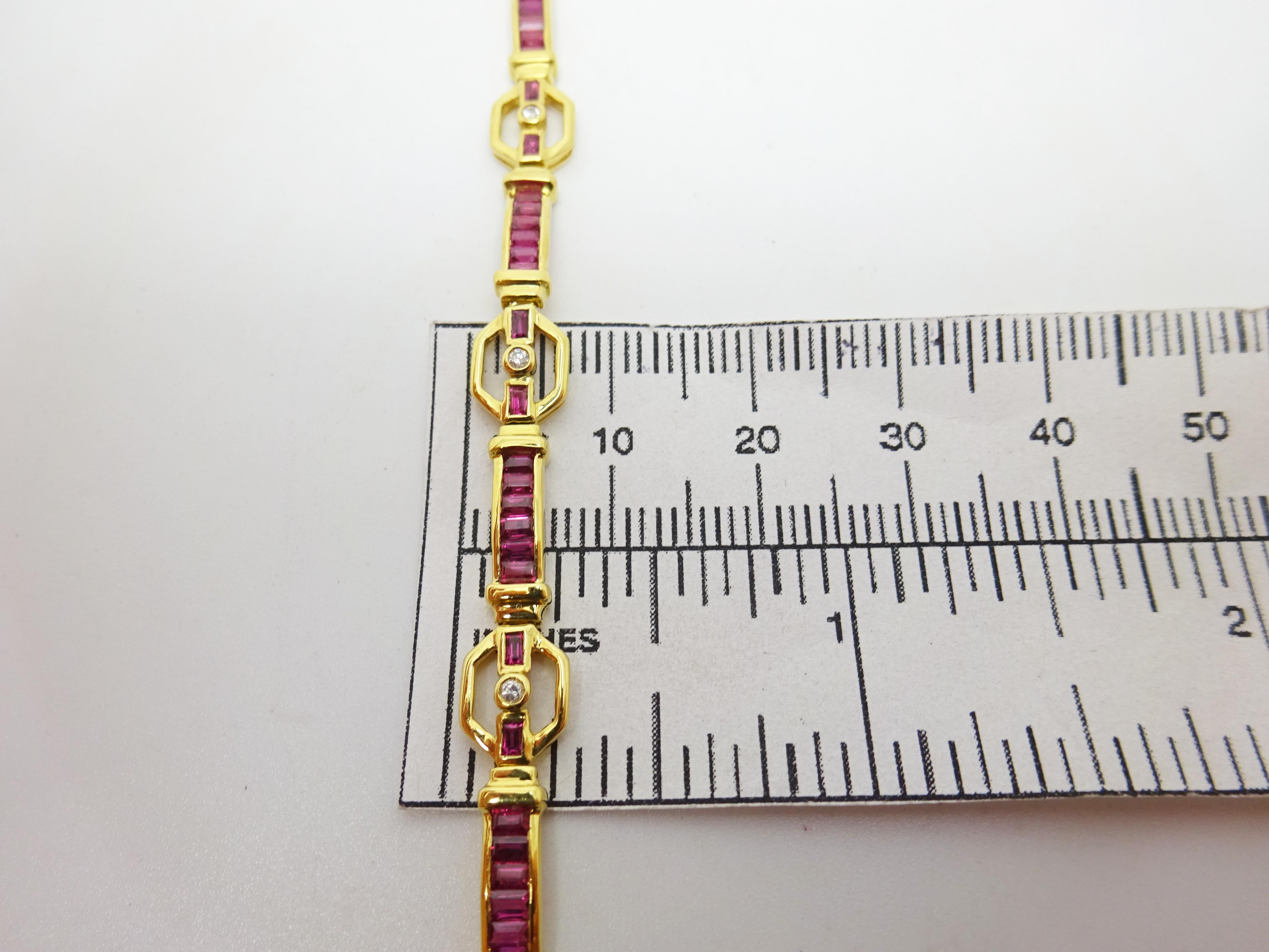 Women's 18k Yellow Gold 3 Carat Genuine Natural Ruby and Diamond Bracelet '#J3326' For Sale