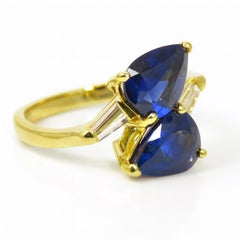 18K Yellow Gold 3 Carat Sapphire and Diamond Bypass Ring