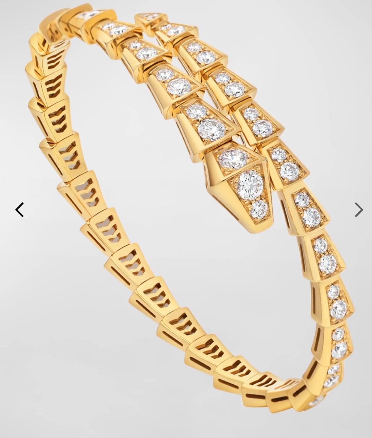 Pulsera Serpenti Viper Slim Oro Amarillo 18k 3 Ct Pave Diamante Talla mediana Corte redondo en venta