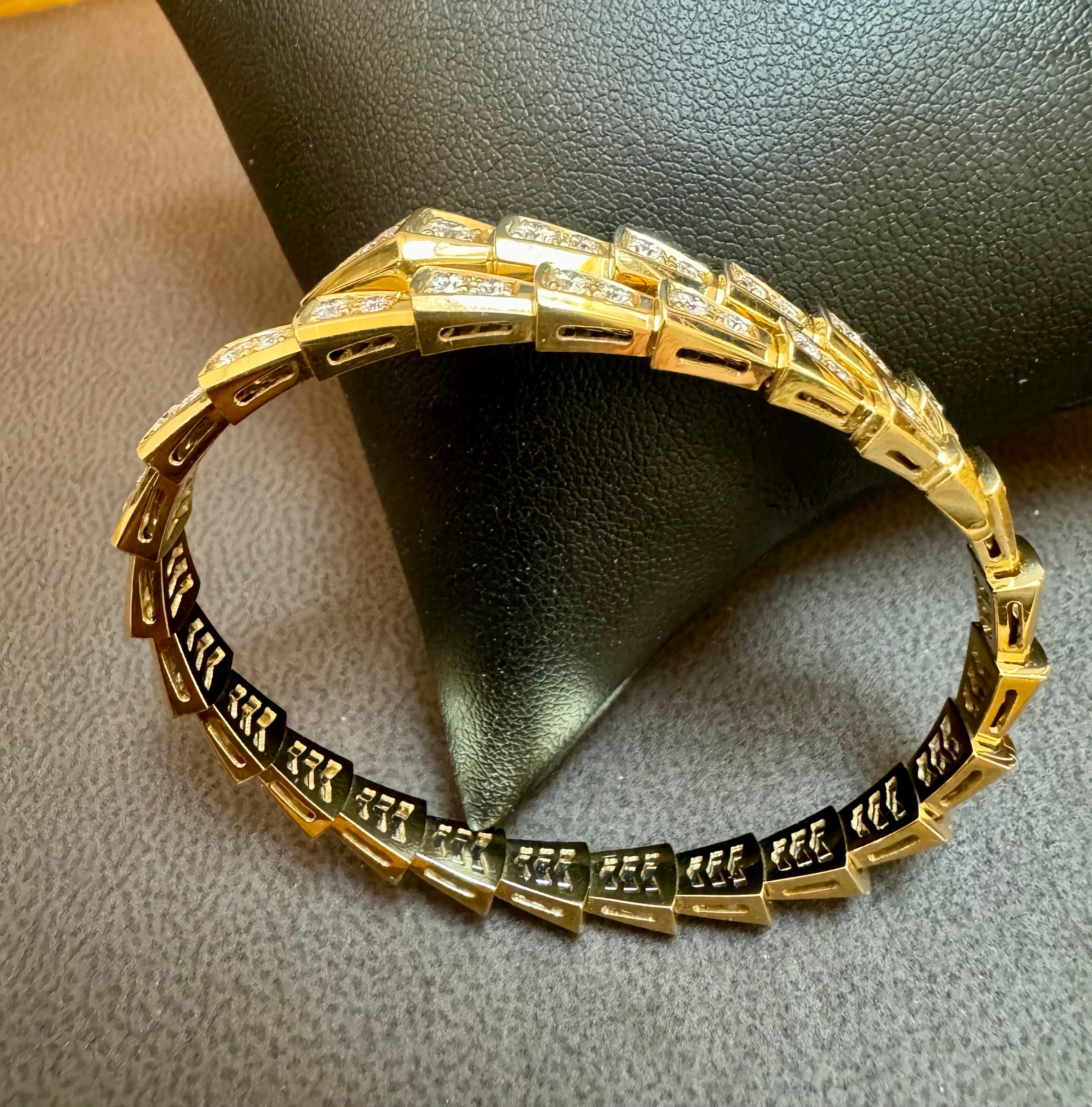18k Yellow Gold 3 Ct Pave Diamond Serpenti Viper Slim Bracelet Size medium 9