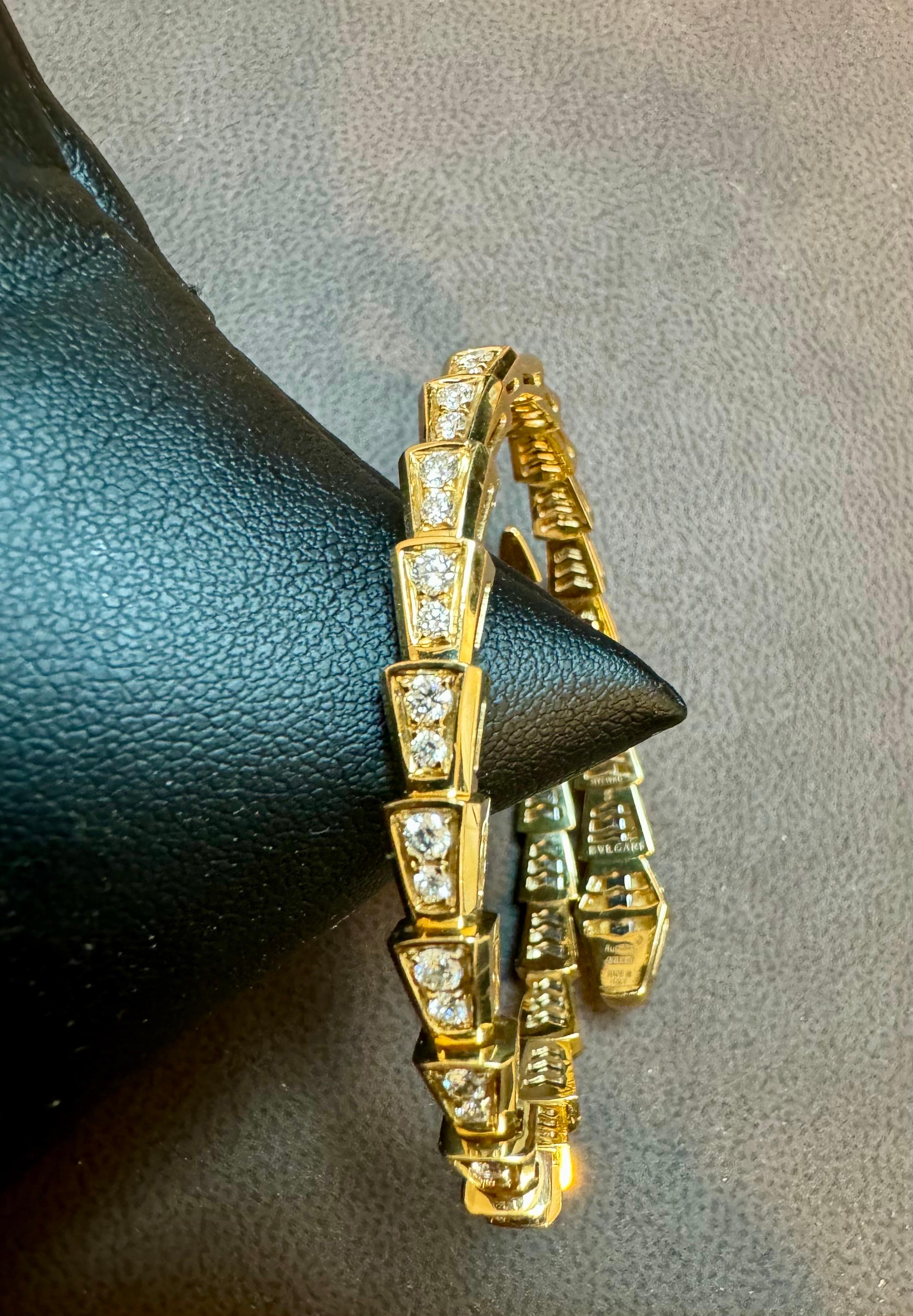 Women's 18k Yellow Gold 3 Ct Pave Diamond Serpenti Viper Slim Bracelet Size medium