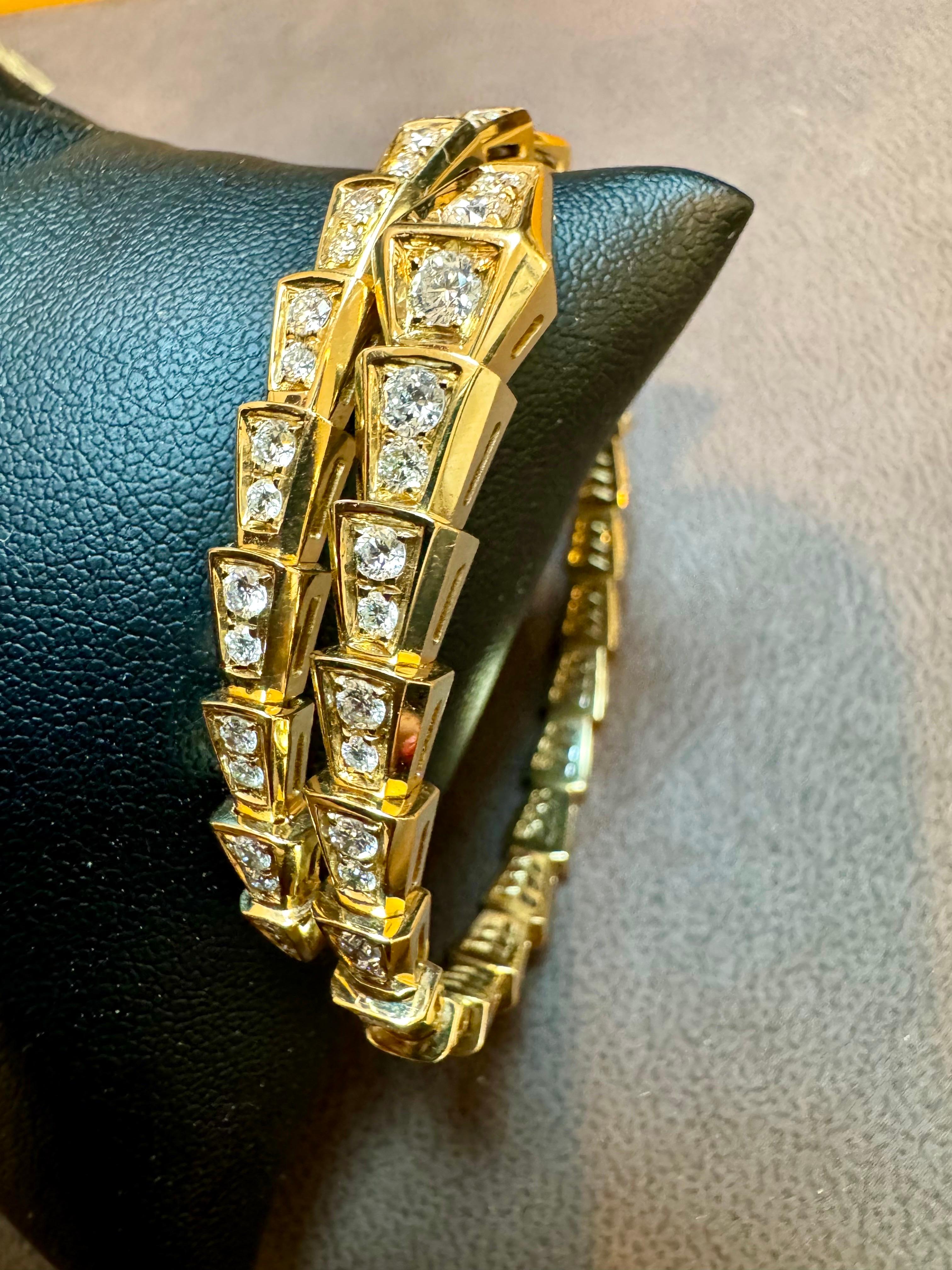 18k Yellow Gold 3 Ct Pave Diamond Serpenti Viper Slim Bracelet Size medium 1