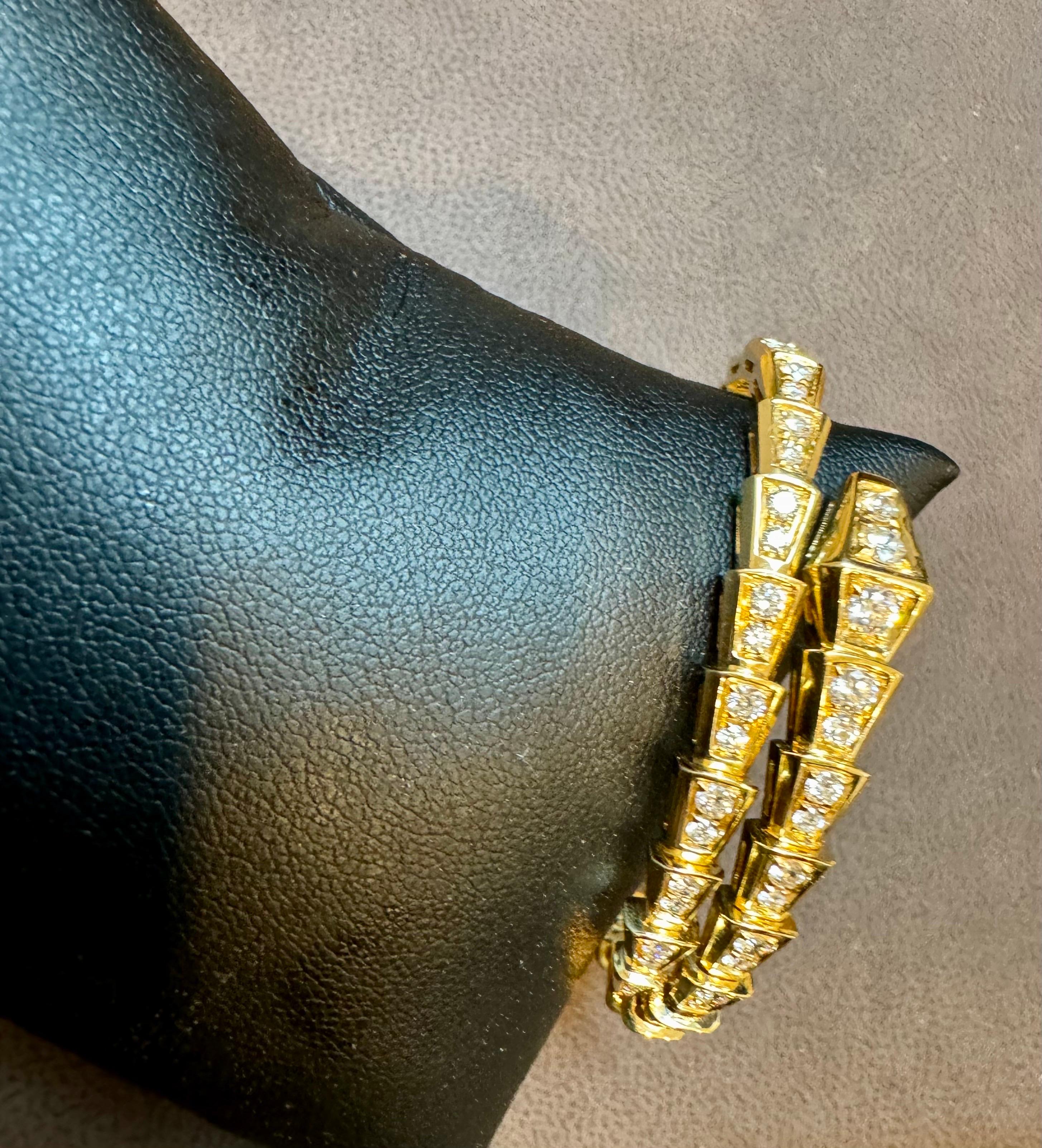 18k Yellow Gold 3 Ct Pave Diamond Serpenti Viper Slim Bracelet Size medium 2